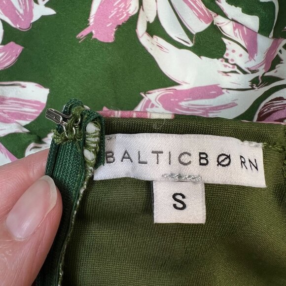 Baltic Born Tucson Midi Dress Floral Puff Sleeve Wedding Green Pink Small - Picture 8 of 16